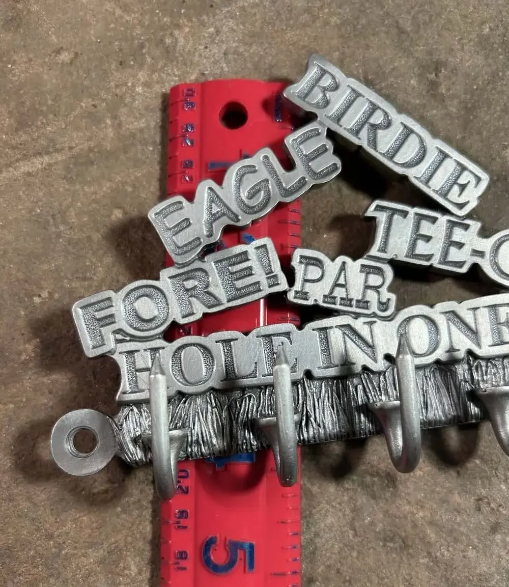 Golfers wall Key Hook Silver tone metal Golf terms tees,Eagle,PAR Birdie, FORE!